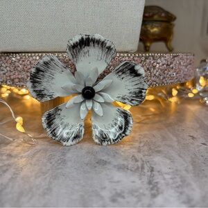 Vintage Mid Century Enamel Flower Brooch Black White MCM Jewelry